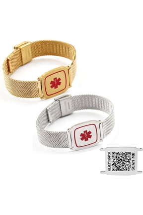 Dynamic QR Code Medical Alert Bracelet for Men Women Scan to Update Medical Info No Medical Info Needed at Checkout Stainless Steel Mesh Emergency ID Bracelet Waterproof Hypoallergenic