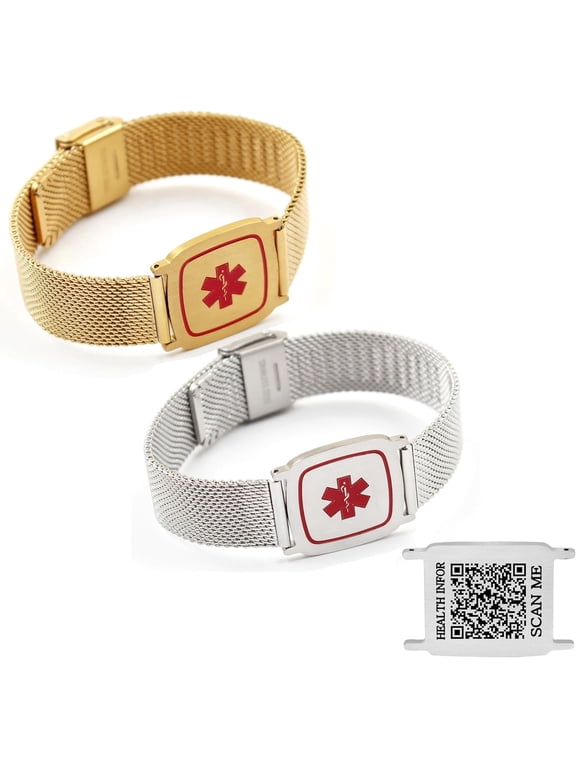 Dynamic QR Code Medical Alert Bracelet for Men Women Scan to Update Medical Info No Medical Info Needed at Checkout Stainless Steel Mesh Emergency ID Bracelet Waterproof Hypoallergenic
