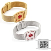 Dynamic QR Code Medical Alert Bracelet for Men Women Scan to Update Medical Info No Medical Info Needed at Checkout Stainless Steel Mesh Emergency ID Bracelet Waterproof Hypoallergenic