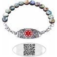 thumbnail image 1 of Dynamic QR Code Medical Alert Bracelet for Women | Round Abalone Shell Beads & Stainless Steel ID | Scan to Edit Emergency Info, Allergy & Diabetes ID Jewelry, Double Lobster Clasp, Adjustable, 1 of 5