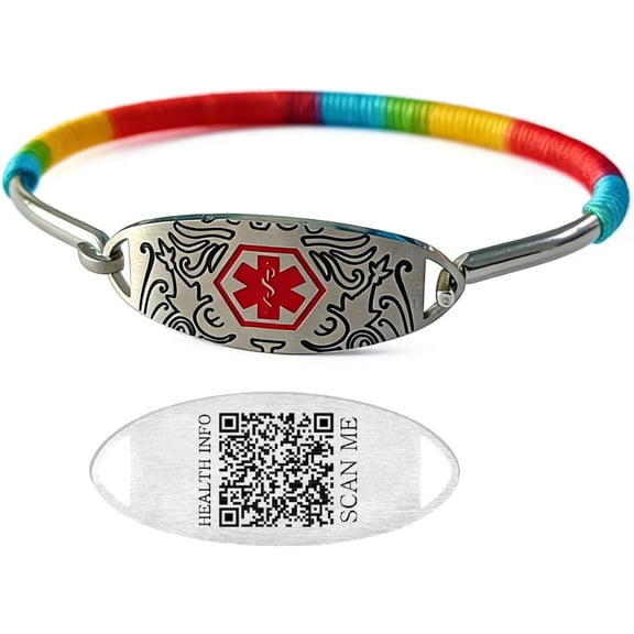 Dynamic QR Code Medical Alert Bracelet for Women, Stainless Steel Cuff with Red Medical Symbol, Editable Emergency Health ID, No Engraving Required, Scan to Update Medical Information