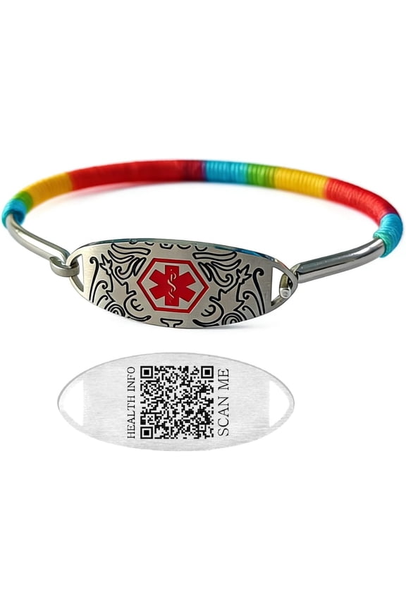Dynamic QR Code Medical Alert Bracelet for Women, Stainless Steel Cuff with Red Medical Symbol, Editable Emergency Health ID, No Engraving Required, Scan to Update Medical Information