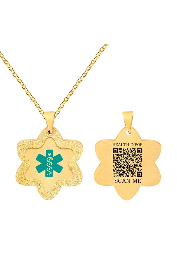 Dynamic QR Code Medical Alert Star Necklace for Men & Women, Stainless Steel ID Pendant, Hypoallergenic Waterproof Medical ID Jewelry with Real-Time Information – YA5503
