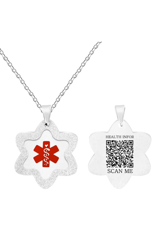 Dynamic QR Code Medical Alert Star Necklace for Men & Women, Stainless Steel ID Pendant, Hypoallergenic Waterproof Medical ID Jewelry with Real-Time Information – YA5503