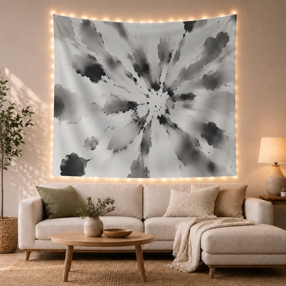 Dynamic Radial Ink Burst on White Background Moody Abstract for Art Lovers, Minimalist Wall Decor, Housewarming Gift Tapestry Wall Hanging for Living Room and Bedroom