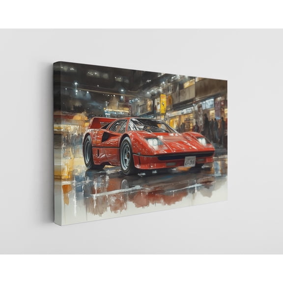 Dynamic Red Ferrari GTO Canvas Print - Vibrant Night City Wall Art - High-Quality Automotive Decor - Handcrafted Car Enthusiast Artwork - Ready-to-Hang or Rolled