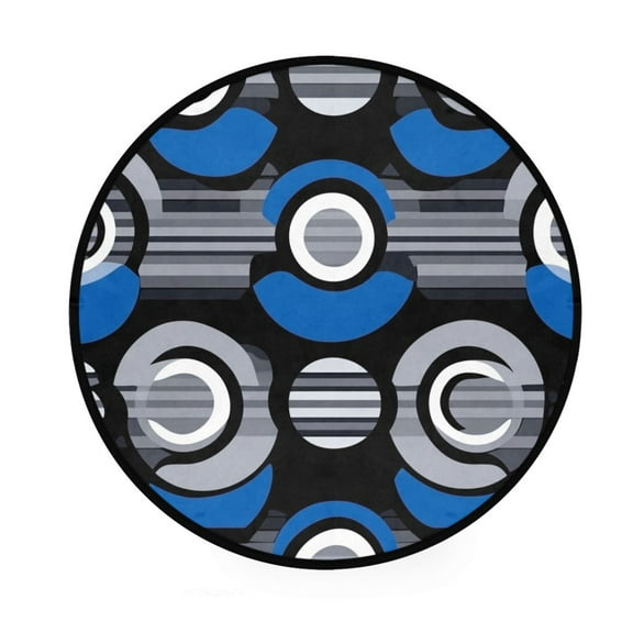 Dynamic Retro Circles Memory Foam Bath Mat 36" Absorbent Rug with Non Slip Base and 4 Bonus Pads