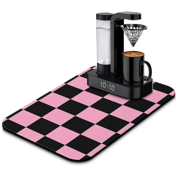 Dynamic Retro Plaid Dish Drying Mat Leak-Proof Coffee Mat with Heat-Resistant Surface Super Absorbent & Non-Slip Backing Kitchen Mat Featuring Colorful Checkered and Moroccan Geometric Patterns Perfec