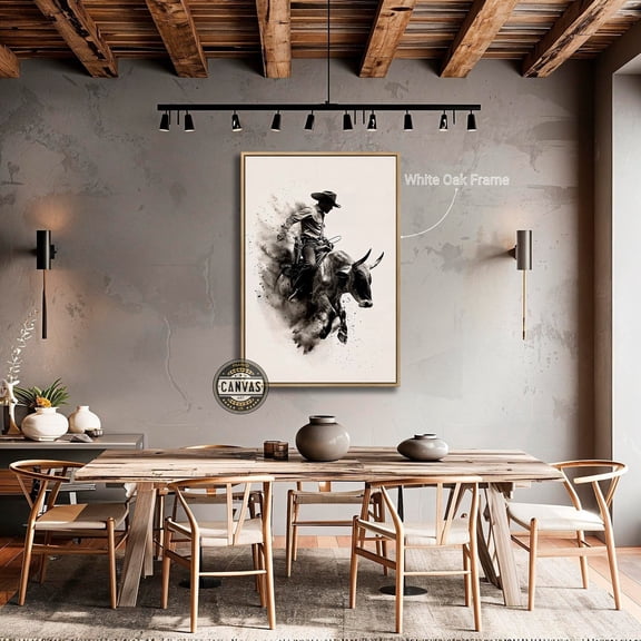 Dynamic Rodeo Cowboy Wall Art Bull Riding Black And White Farmhouse Wall Decor Western Artwork Ready To Hang Unframed Paper Print