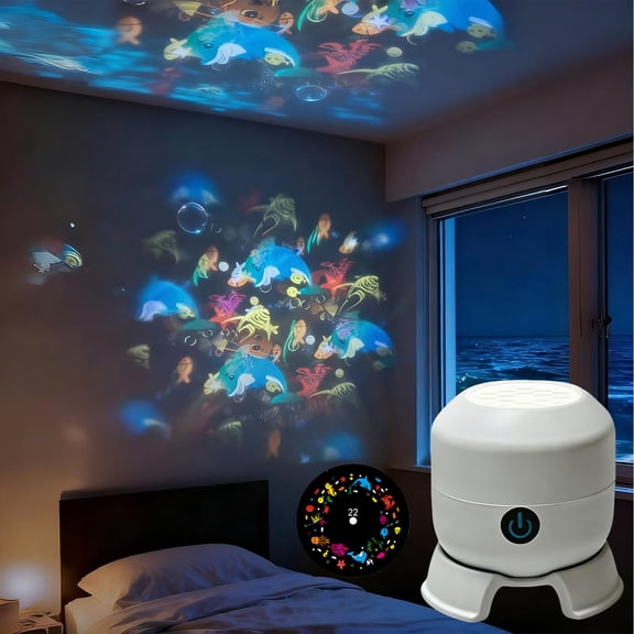 Dynamic Rotating LED Projector Light, 2026 New USB Rechargeable LED Projector, Snowflake, Christmas, Ocean Dynamic Patterns, Adjustable Brightness Ambient Lighting  for Bedroom, Bathroom