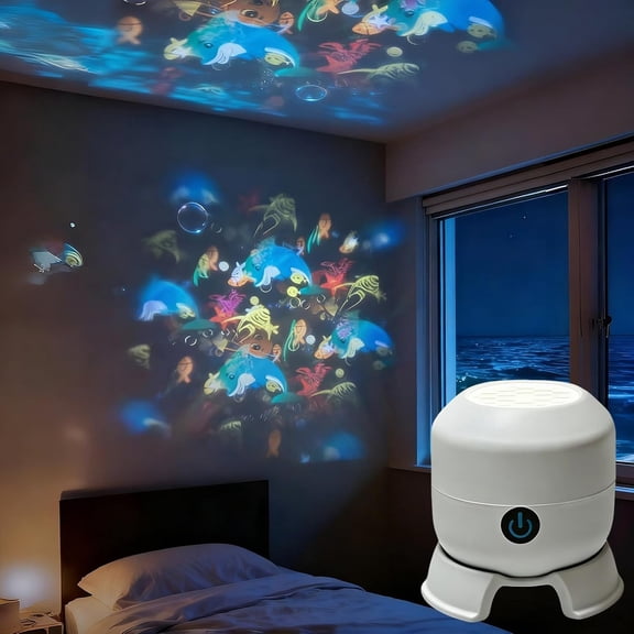 Dynamic Rotating LED Projector Light, 360° Rotating Ocean Night Light Projector, USB Dimmable Kids Projector for Bedroom Meditation, Relaxation, Bathroom, Gifts for Children and Adults (Ocean)