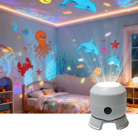 Dynamic Rotating LED Projector Light, 360° Rotating Ocean Wave Night Projection Night Light, Multi Angle Projection Base, for Meditation, Bedroom, Home Theater