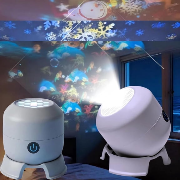 Dynamic Rotating LED Projector Light, 360° USB Rechargeable LED Projector, Snowflake/Christmas/Ocean Dynamic Patterns, Brightness Ambient Lighting for Indoor Decoration (Plug-in, Ocean)