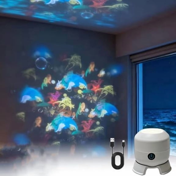 Dynamic Rotating LED Projector Light, Adjustable Brightness with Stable Multi-Angle Projection Base, Ocean/Snowflake/Christmas Themes for Relaxing Sleep Ambiance (Ocean,USB)