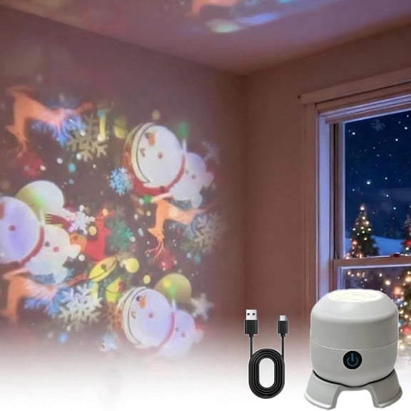 Dynamic Rotating LED Projector Light, Adjustable Brightness with Stable Multi-Angle Projection Base, Ocean/Snowflake/Christmas Themes for Relaxing Sleep Ambiance (Christmas,Rechargeable)