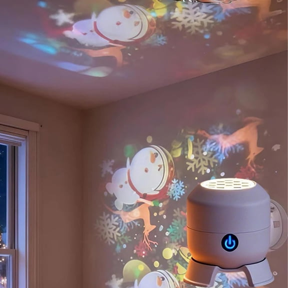 Dynamic Rotating LED Projector Light, Colorful Rotating Projection Light, Snowflake Projection Light, Dynamic Ambient Light Strip Base, Ocean Projector for Bedroom, Home Theater (Snowman)