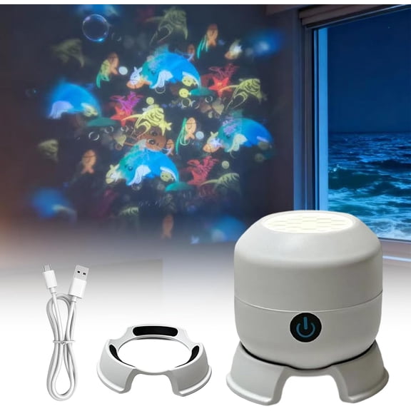 Dynamic Rotating LED Projector Light, Rechargeable LED Light Projector, Snowflake/Christmas/Ocean Dynamic Patterns, Mood Lighting for Bedroom, Bathroom, Room Decor (Insert-Type Ocean)