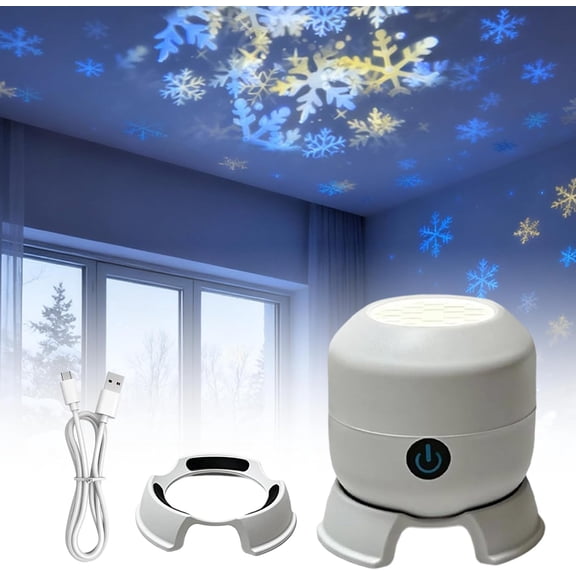 Dynamic Rotating LED Projector Light, Rechargeable LED Light Projector, Snowflake/Christmas/Ocean Dynamic Patterns, Mood Lighting for Bedroom, Bathroom, Room Decor (Insert-Type Snowflakes)