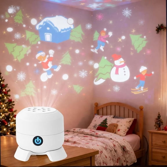 Dynamic Rotating LED Projector Light, USB Rechargeable 360 Dimmable Projection Lamp with Ocean, Christmas and Snowflake Themes, Multi-Angle Night Light for Bedroom and Relaxation (Christmas Theme)