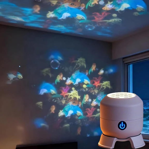 Dynamic Rotating LED Projector Light, USB Rechargeable 360 Ocean Wave Night Light with Snowflake Patterns, Aesthetic Ambient Lamp for Bedroom (K)