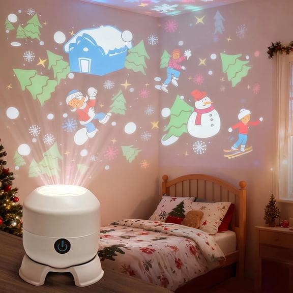 Dynamic Rotating LED Projector Light, USB Rechargeable LED Light Projector, Snowflake/Christmas/Ocean 3 Scene Options, Adjustable Brightness, Unique Base Design (Ocean, Charging)