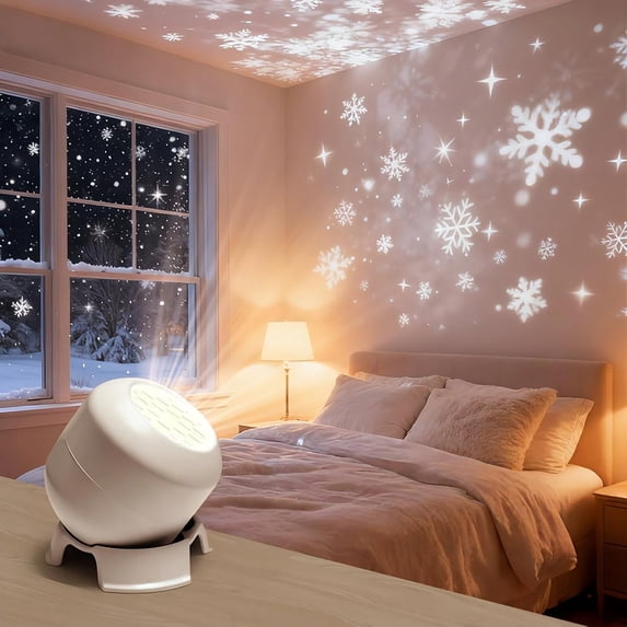 Dynamic Rotating LED Projector Light, USB Rechargeable LED Light Projector, Snowflake/Christmas/Ocean/Soccer 4 Scene Options, Adjustable Brightness, Unique Base Design (Ocean, Charging)