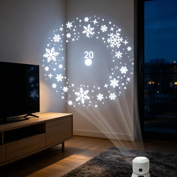 Dynamic Rotating LED Projector Night Light Snowflake Theme Discs Silent Dynamic Projection Lamp with Tripod Stand Type-C USB Charge for Bedroom Holiday Party Decor