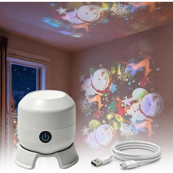 Dynamic Rotating Led Projector Light, 5d Holographic Ocean Wave Night Light with Adjustable Brightness, Multi-Angle Base, Ceiling Mood Lamp for Bedroom Home Theater (Christmas,USB-Powered)