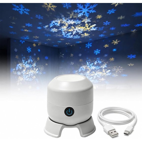 Dynamic Rotating Led Projector Light, 5d Holographic Ocean Wave Night Light with Adjustable Brightness, Multi-Angle Base, Ceiling Mood Lamp for Bedroom Home Theater (Snowflakes,USB-Powered)