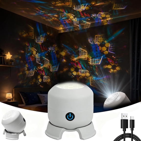 Dynamic Rotating Led Projector Light Ocean, USB Rechargeable LED Projector with Ocean and Soccer Patterns, 360 Immersive Experience, Portable Decor Light for Bedroom Wall (#B-USB)