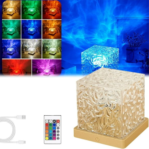 Dynamic Rotating Water Ripple Projector Night Light,Aurora Borealis Night Light Projector,16 Colors Rotating Water Ripple Ambient Dynamic Wave Cube Lamp with Remote for Party Bedroom, Living