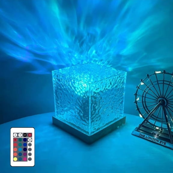 Dynamic Rotating Water Ripple Projector Night Light, Ocean Wave Light with Touch Control, USB Powered Crystal Night Lamp for Bedroom Living Room Party Decor