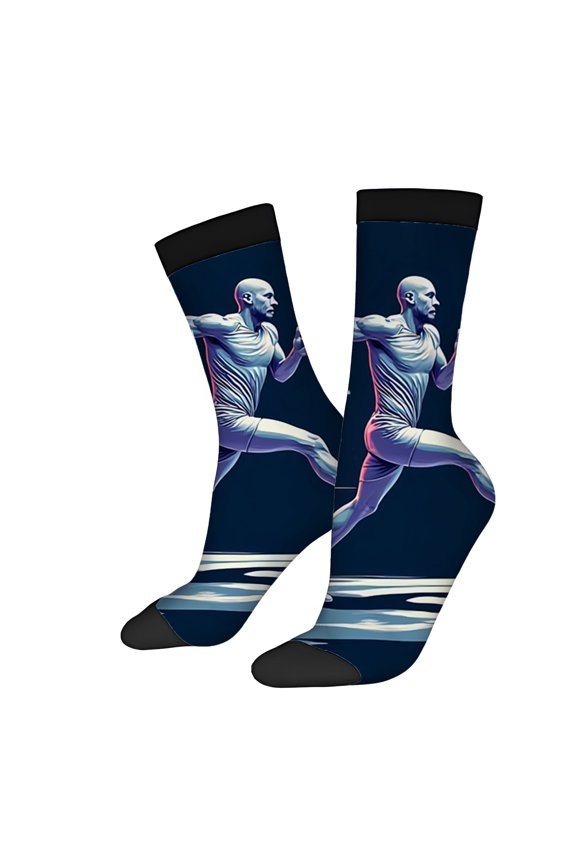 Dynamic Running Design Socks (2 Pairs) - Vibrant Mixed Color Unisex Trendy Socks for All Seasons - Stylish Motion Illustration with Black Accents