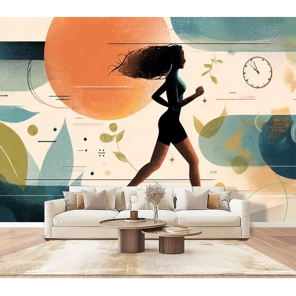 Dynamic Running Woman Wallpaper Abstract Weight loss Motivation Peel and Stick Wall Murals 100"H x 144"W Removable PVC Wall Paper Self-Adhesive Wall Decor for Gymnasium Man Cave