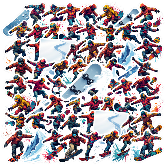 Dynamic Snowboarding Stickers, Waterproof Snowboarding Sticker for Water Bottle Laptop Phone Cases Planner Skateboard Luggage Helmet Party Favor Decor, Ideal for Adults Teens Teacher Rewards