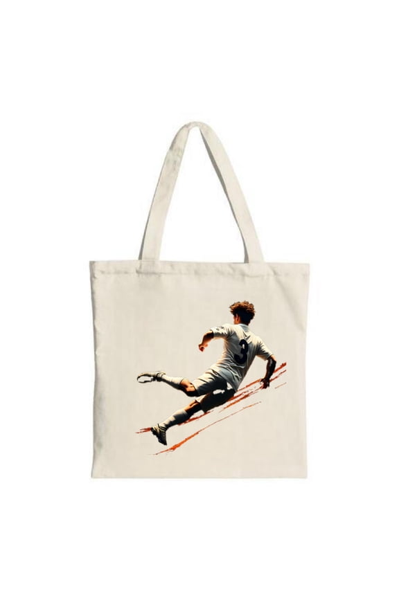 Dynamic Soccer Player Tote Bag - Canvas White Jersey 10 Vibrant Orange Lines on Cream Background Perfect for Shopping & Travel