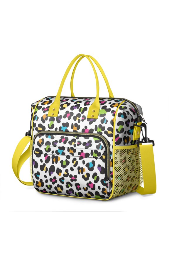 Dynamic Spots Design Thermal Lunch Bag - Leakproof Cooler Tote with Multi-Pocket & Shoulder Strap