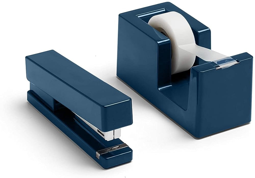 Dynamic Stapler And Tape Dispenser Set Slate Blue, Staple Up To 20 Of