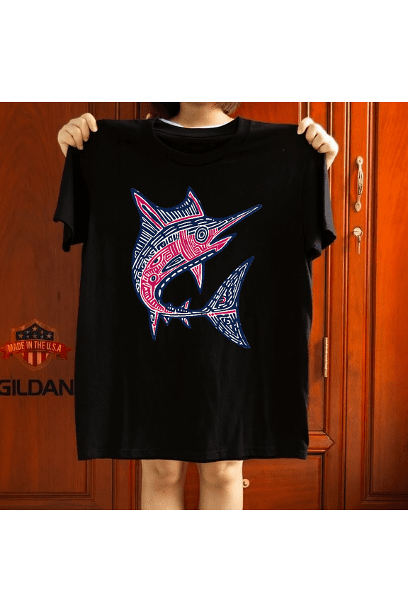 Dynamic Swordfish Block Print Ocean Adventure Graphic Tee Shirt ApparelV15162,for unisex up to 5XL