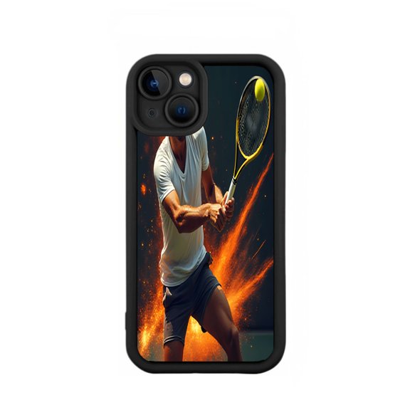 Dynamic Tennis Player Design iPhone 15 Case - Lightweight Yellowing Resistant Vibrant Orange & Yellow Motion Pattern