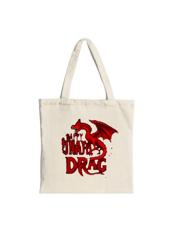 Dynamic Tote Bag - Bold ' Happy Hallow Drag ' Text Perfect for Parties Travel & Shopping Stylish Canvas Design