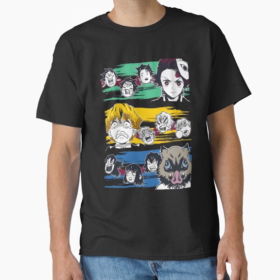 Dynamic Trio Faces Shonen Heroes Combat Expressions Manga Panel Graphic Tee T-Shirt