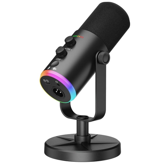 Dynamic USB/XLR Microphone with RGB Light Mute Button Desktop Stand for Podcast Streaming Gaming