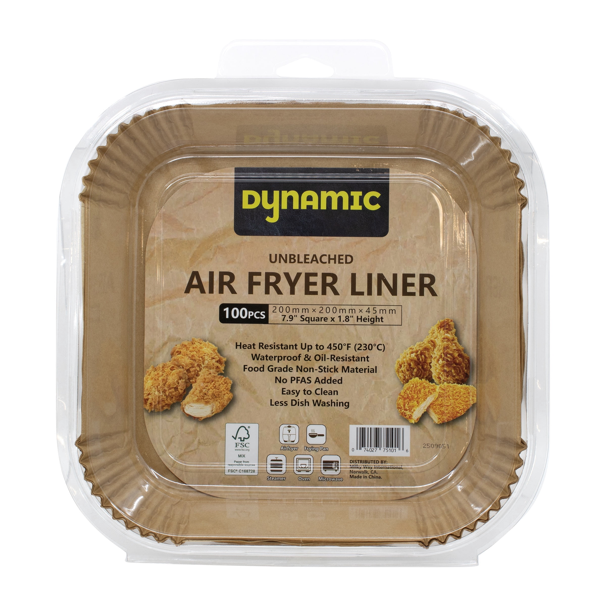 Dynamic Unbleached Bowl-Shaped Air Fryer Paper Liners, 20 x 20 cm, 1,600 Sheets Total (100 Count, 16-Pack)