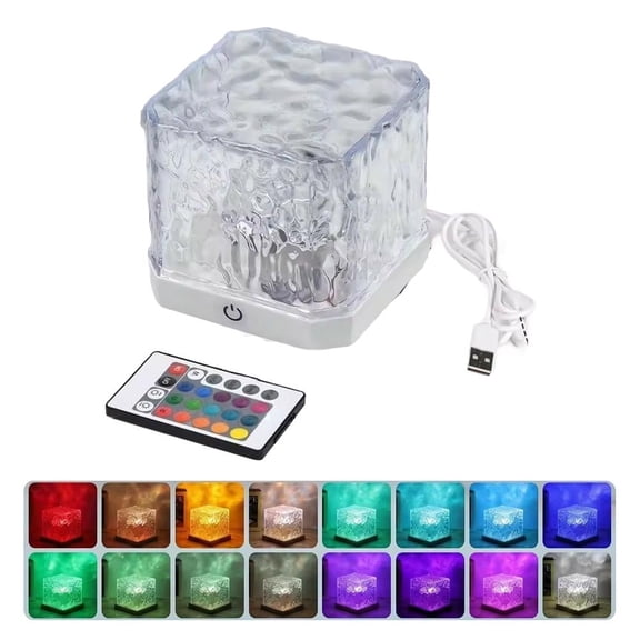 Dynamic Water Wave Projector Night Light, 16-Color USB Rechargeable Ocean Ripple Lamp with Remote for Bedroom Spa Decor