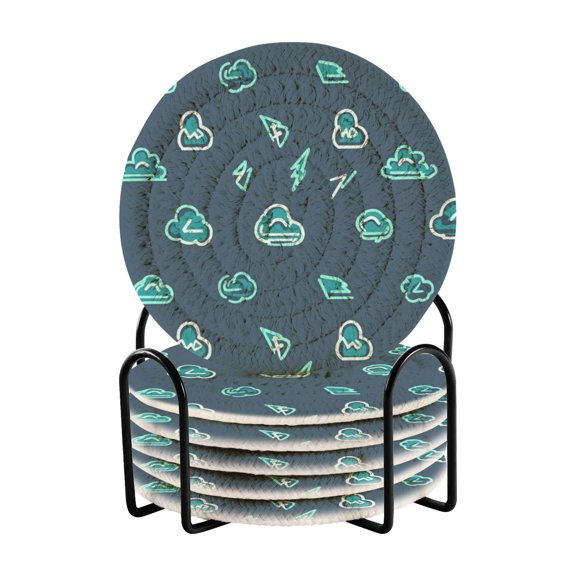 Dynamic Weather Symbols 4in Bar Coasters Set of 6 with Storage Rack Durable Heat Resistant