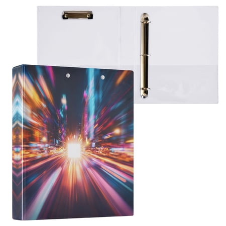 Dynamic and Blurred Cityscape 3 Ring Hardcover Binders 1.5in Round Rings for Letter-Size Folder Paper Organizer Pockets for Office Student Recipe