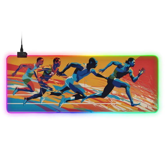 Dynamic and Energetic Athletes RGB Gaming Mouse Pad Large Keyboard Mat Rubber Base 13 Light Modes