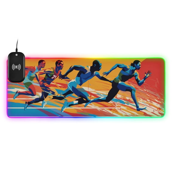 Dynamic and Energetic Athletes Wireless Charging RGB Gaming Mouse Pad Large Keyboard Mat Rubber Base 13 Light Modes