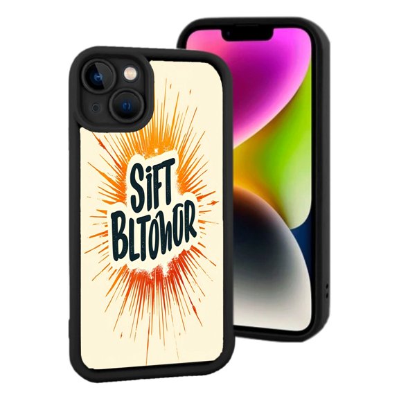 Dynamic iPhone 15 Case - Lightweight Yellowing Resistant Bold Cream Background with Radiant Orange & Red Burst ' SIFT BLTOWOR ' Design